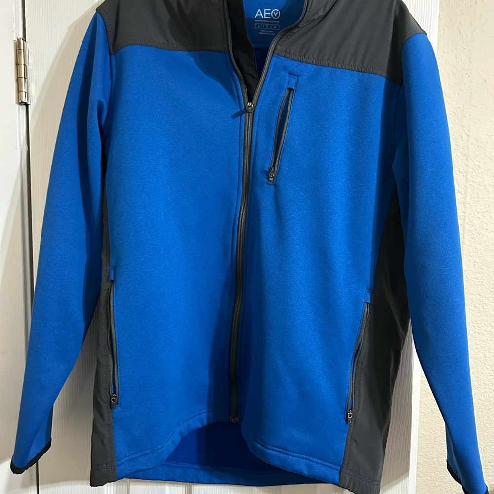 American Eagle Outfitters Men's Blue and Gray Active Jacket size Large